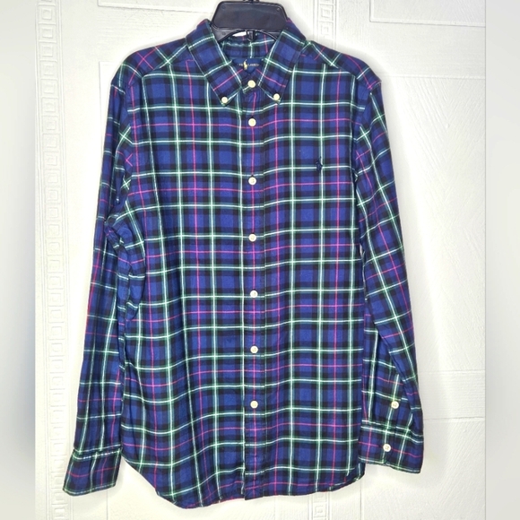 Ralph Lauren Boy Tartan Plaid Button Down Long Sleeve Shirt Navy L (14-16) - Picture 1 of 11